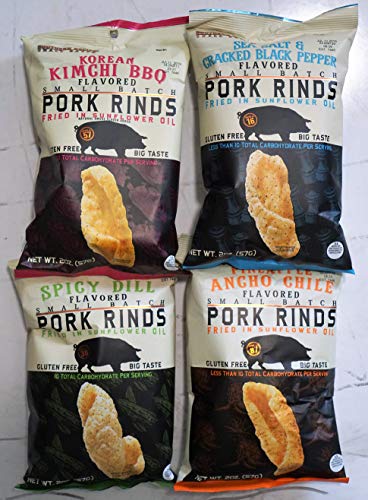 Southern Recipe Small Batch Gourmet Pork Rinds Sampler with Colossal Cracklins Tasty Chicharrones Bacon Curls.
