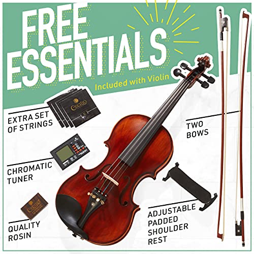 Mendini By Cecilio Violin - Mv500+92D - Size 3/4, Black Solid Wood - Flamed, 1-Piece Violins W/Case, Tuner, Shoulder Rest, Bow, Rosin, Bridge & Strings - Adult, Kids #TOP3