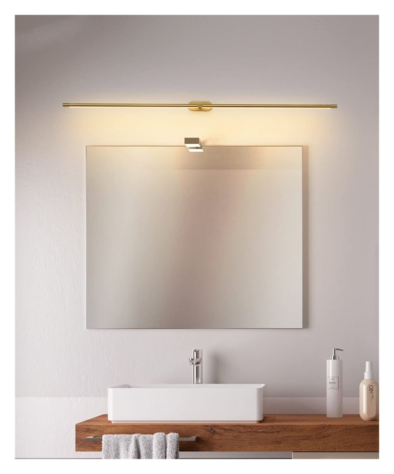 Nowoczesna lampa ścienna LED z lustrem – czarno-złoto-biała | Lampa przednia do łazienki, do makijażu i pielęgnacji(Goldwarmwhite,Length98cm)