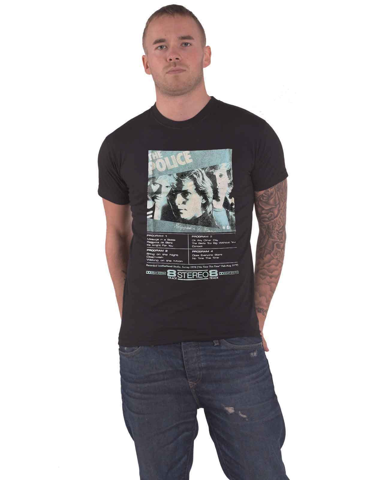 Men's Black The Police T Shirt Reggatta De Blanc 8 Track Band Logo Official M