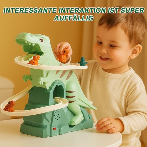 Dinosaurier Spielzeug Elektronischer Slide Mit Lichtern Und Kinder Musik - Kinder Achterbahn Spielzeug, Slide Track mit 3 Dinosauriern, Dinosaur Climbing Roller Coaster Toy FüR Kleinkinder, Spiele