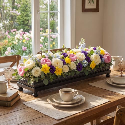 AceOrbit 24 Large Long Wooden Dough Bowl, Spring Decorative Wooden Tables Centerpiece Tray, Riser Rustic Dough Bowl, Modern Farmhouse Centerpiece Tray for Table Living Room Dining Gift(Black)