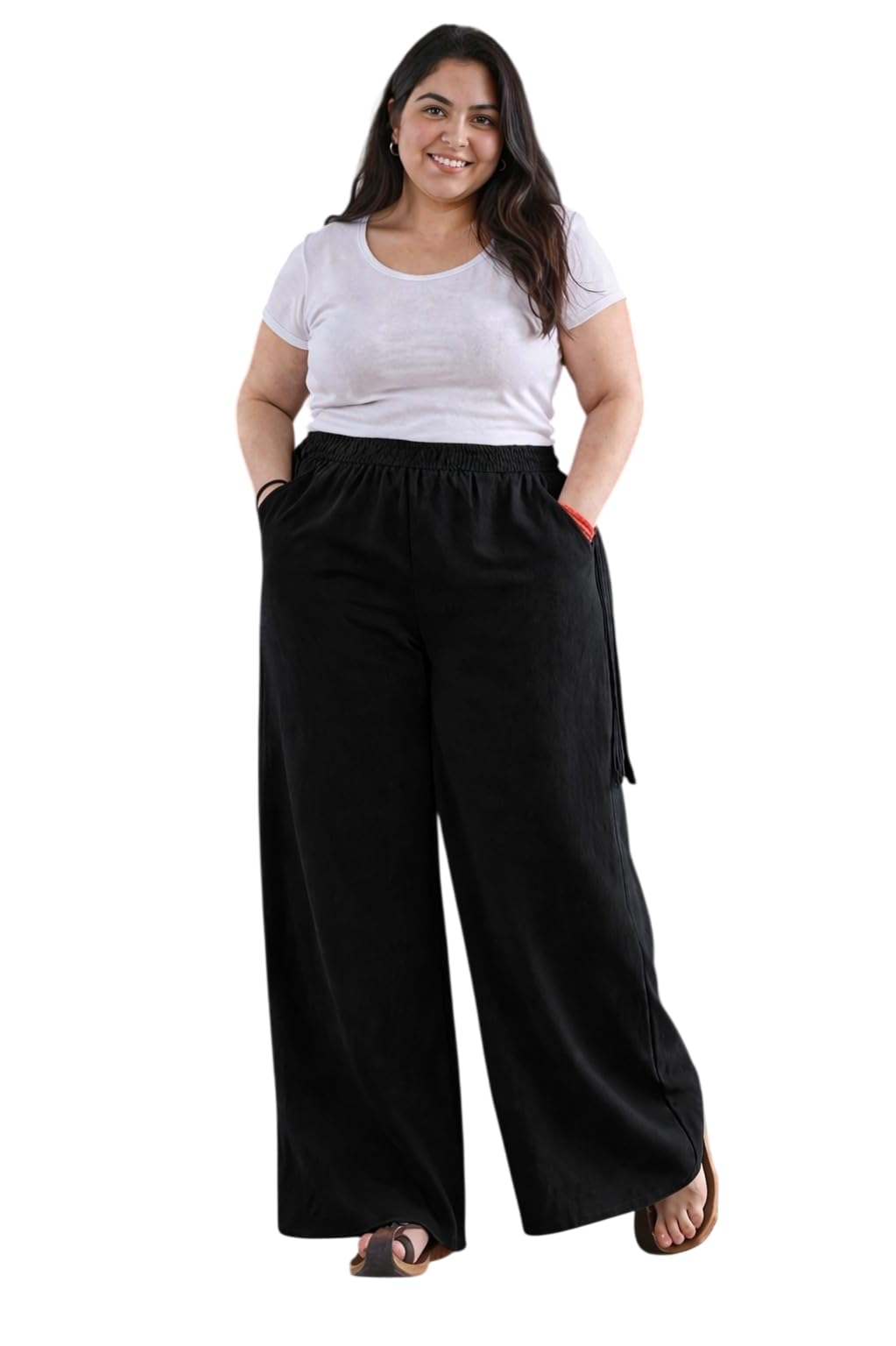 kotty Women’s Wide Leg Lounge Pants – High Waist Drawstring Waistband Casual Loose Fit Trousers with Pockets-picture-0