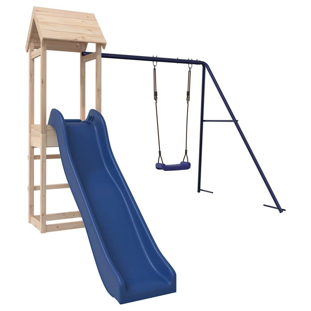 Spielturm Massivholz Kiefer mit Schaukel, Rutsche, Klettergerüst und Sandkasten Garten Spielhaus für Kinder, Outdoor Spielplatz mit Nestschaukel, Trapez, Turnring und wetterfestem Gestell