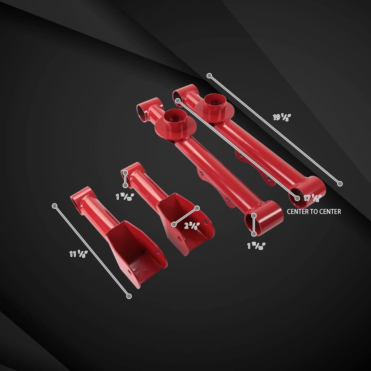 Autozensation Compatible with Ford Mustang 1979-2004, Rear Lower and Upper Red Carbon Steel Control Arms 4Pc