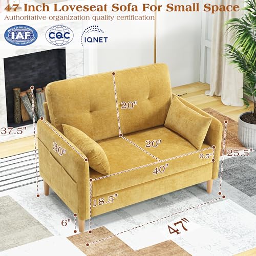 Image of Hanherry Loveseat Sofa, 47 inch Small Couch for Living Room, Comfy Chenille Fabric Love Seat for Bedroom with Throw Pillow,Removable Cushion Cover,Couches for Small Space,Apartment,Dorm