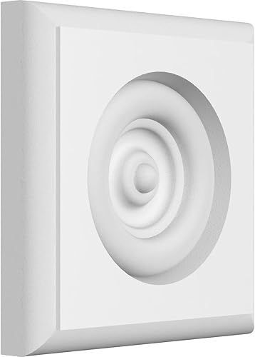 Ekena Millwork ROSP030X030X050SDG04 Roseta estándar Sedgwick Bullseye con borde redondeado, 3 pulgadas de ancho x 3 pulgadas de alto x 12 pulgadas