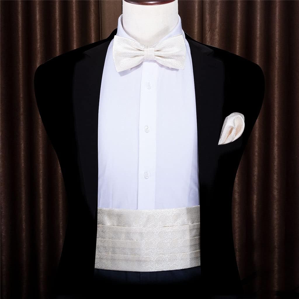 Silk Men Cummerbund Floral Bow Tie Pocket Square Cufflink Set Tuxedo Suit Accessories Elastic Belts Wedding