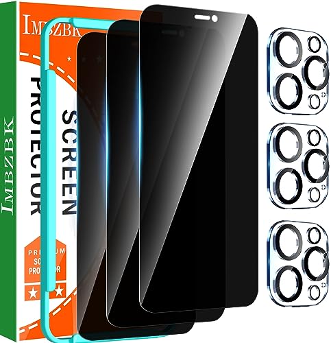 IMBZBK 3 Pack Privacy Screen Protector for iPhone 12 Pro Max Tempered Glass with 3 Pack Camera Lens Protector Accessories 9H Anti Spy for Apple 12 Pro Max 2.5D Curved Case Friendly Transparent