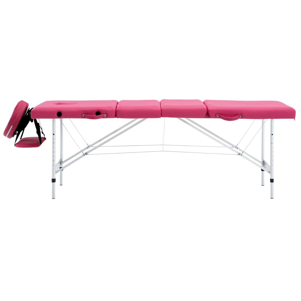 aphrophina Comfortable 4-Zone Foldable Massage Table for Home Use, Adjustable Height and Arm Supports, Pink