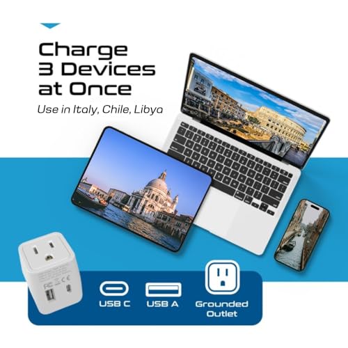 Image of Italy, Chile, Uruguay Travel Adapter Plug by Ceptics with Dual USB - USA Input - Type L - Ultra Compact - Perfect for Cell Phones, Laptop, Camera Chargers, iWatch, iPad, iPhone and More (CTU-12A)