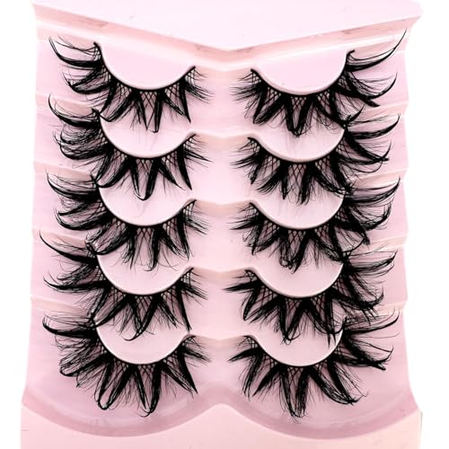 HBZGTLAD Cat eye Eyelashes 3D Natural False Lashes D Curl Fluffy Soft Cross 5 pairs Manga Lashes Wispy Natural Eyelash Extension Makeup (S23)