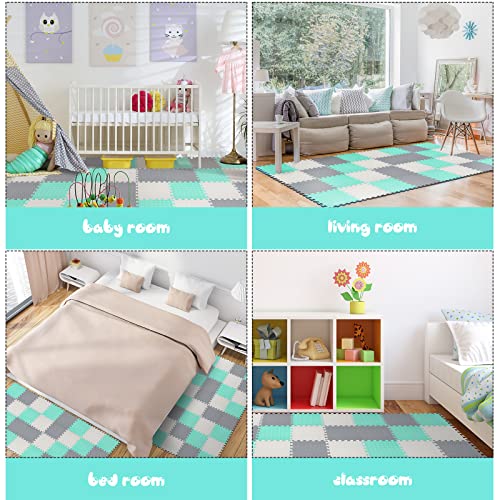 64 Pcs Baby Play Mat Interlocking Toddler Foam Mats Puzzle Playmat For Babies Square Foam Floor Mat For Gym, Nursery, Playroom (White, Gray, Green) #TOP7