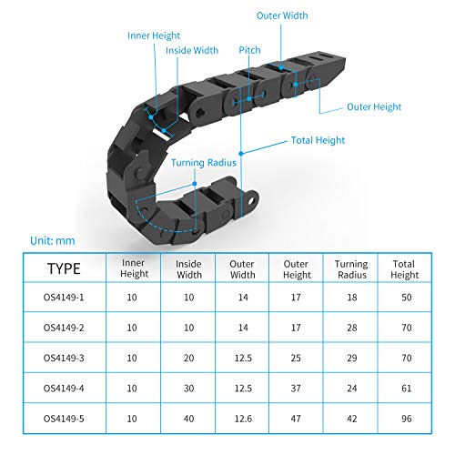 pedkit 1m / 3,3 pés Transmissão Drag Chain Towline 10 * 20mm Interior 29mm Raio de giro para impress