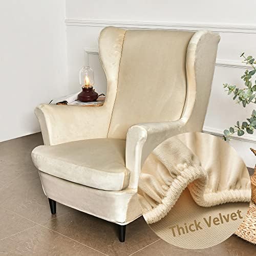 Highdi Wingback Chair Covers 2 Piece Stretch Wing Chair Slipcover, Fashion Solid color Velvet Strandmon Sofa Cover Furniture Protector for Armchair Chairs Living Room Bedroom Hotel (Grey)