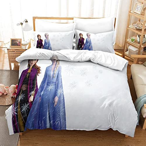 YINGD Juego de funda de edredón para cama individual, diseño de dibujos animados de Frozen, para niños, adolescentes, niños y niñas, adultos, con cierre de cremallera y fundas de almohada a juego