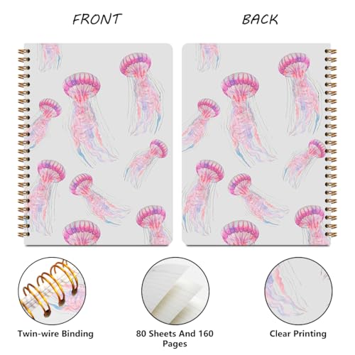 Image of 2Pcs Pink Jellyfish Spiral Notebooks for Women, A5 Hardcover Notebook Journal, College Ruled Notebook Lined Travel Journal for Writing Office Note Taking, Jellyfish Gifts for Women, 8.3x5.8inch