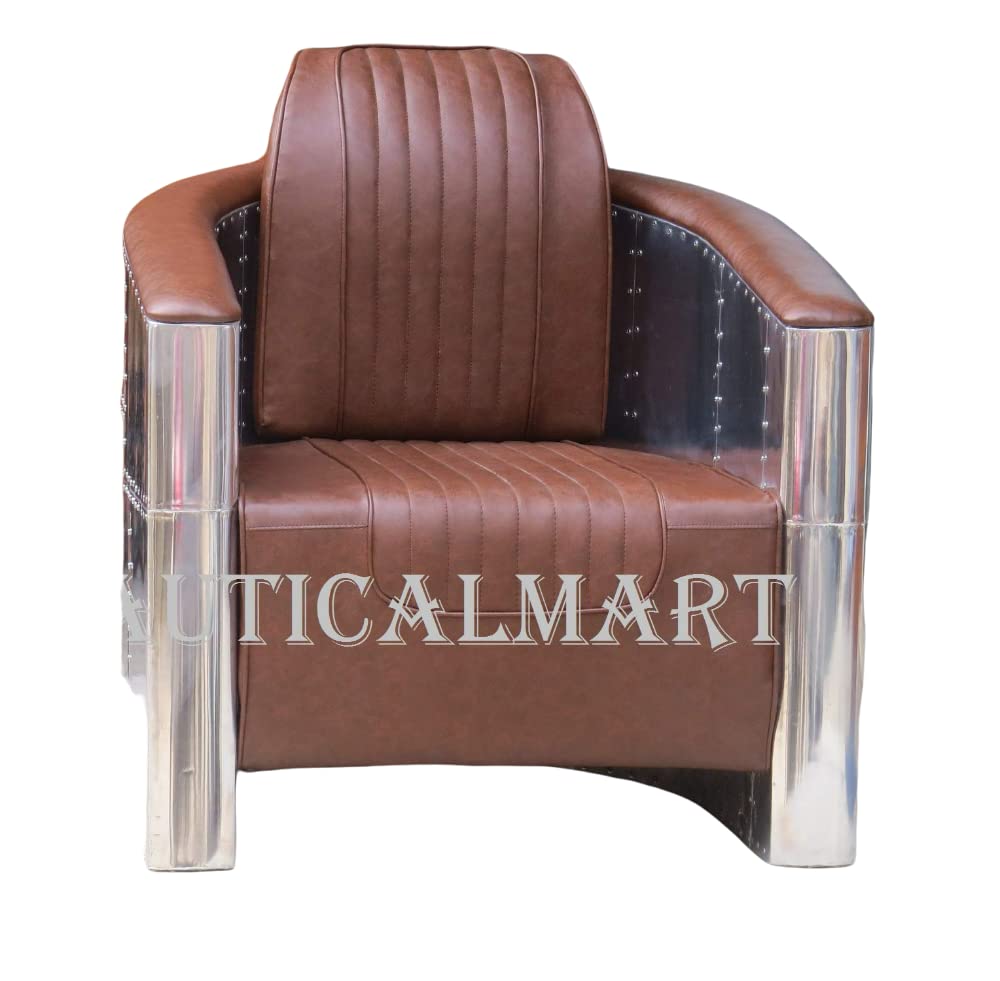 Nautical-Mart Aluminium Aviator Chair Light Brown Leather Vintage Style Industrial Furniture