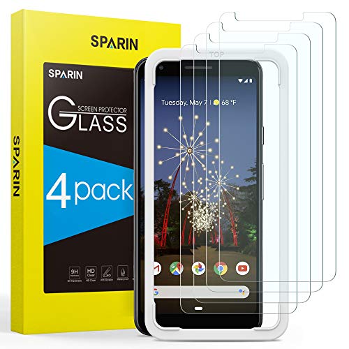 SPARIN [4 Pack] Screen Protector for Google Pixel 3a XL, Upgraded Tempered Glass Screen Protector for Pixel 3a XL with Alignment Frame/Easy Installation/Free Bubble