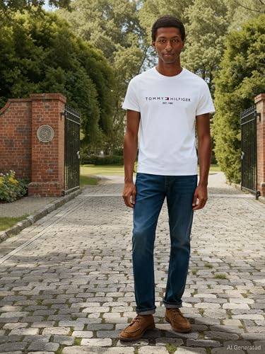 Tommy Hilfiger Men’s Short Sleeve Round Neck Core Tommy Logo T-Shirt, White (Snow White), M