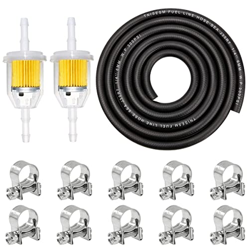 mxuteuk 1/4'(6MM) ID Kraftstoffleitung Kits 2 Meter Kraftstoffleitung+2Stück 1/4X 5/16 Zoll Gas Inline-Kraftstofffilter mit Magnet+10Stück 13/32''-15/32'' Mini-Kraftstoffschlauchklemmen Einstellbar