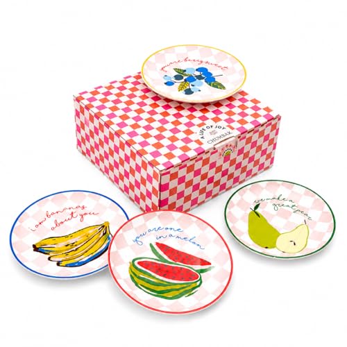 Image of Chumbak Ceramic Dessert Plate Set of 4 | Fruit Design Plates for Serving Cakes, Snacks & Desserts | Cute Birthday & Housewarming Gift for Her | Dining & Tableware