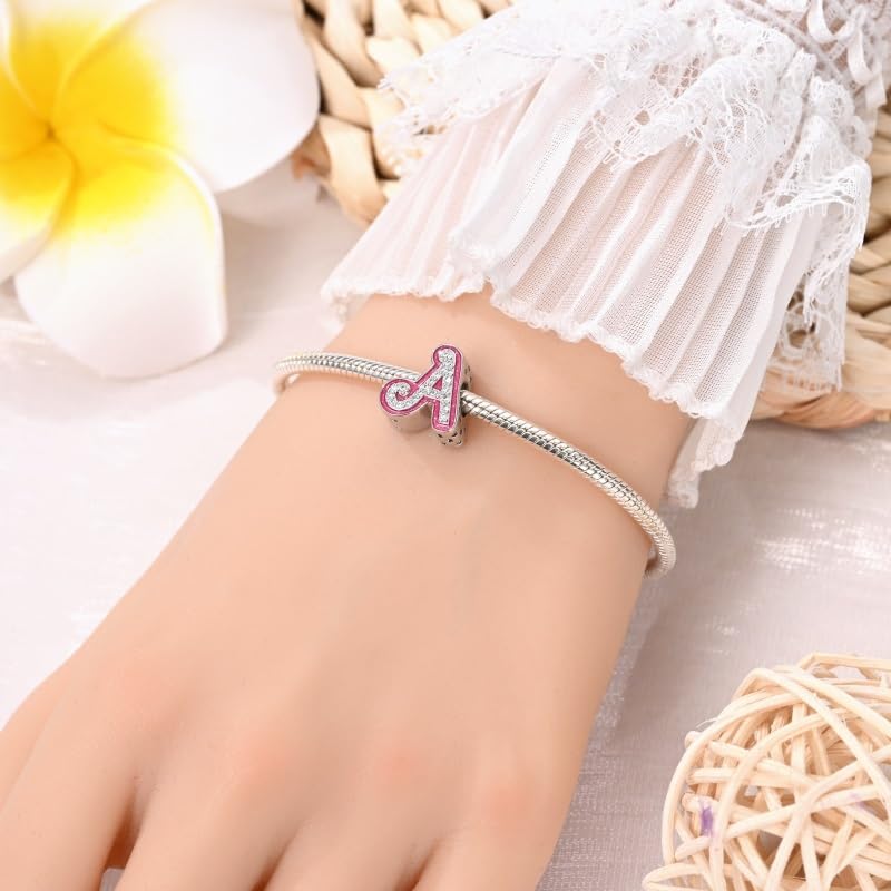 925 Sterling Silver Letter Charms Fits Pandora Bracelets Alphabet AZ Bead Charm for Bracelets Necklace with 5A Cubic Zirconia for Women Birthday Ceremony DIY Jewelry Gift3