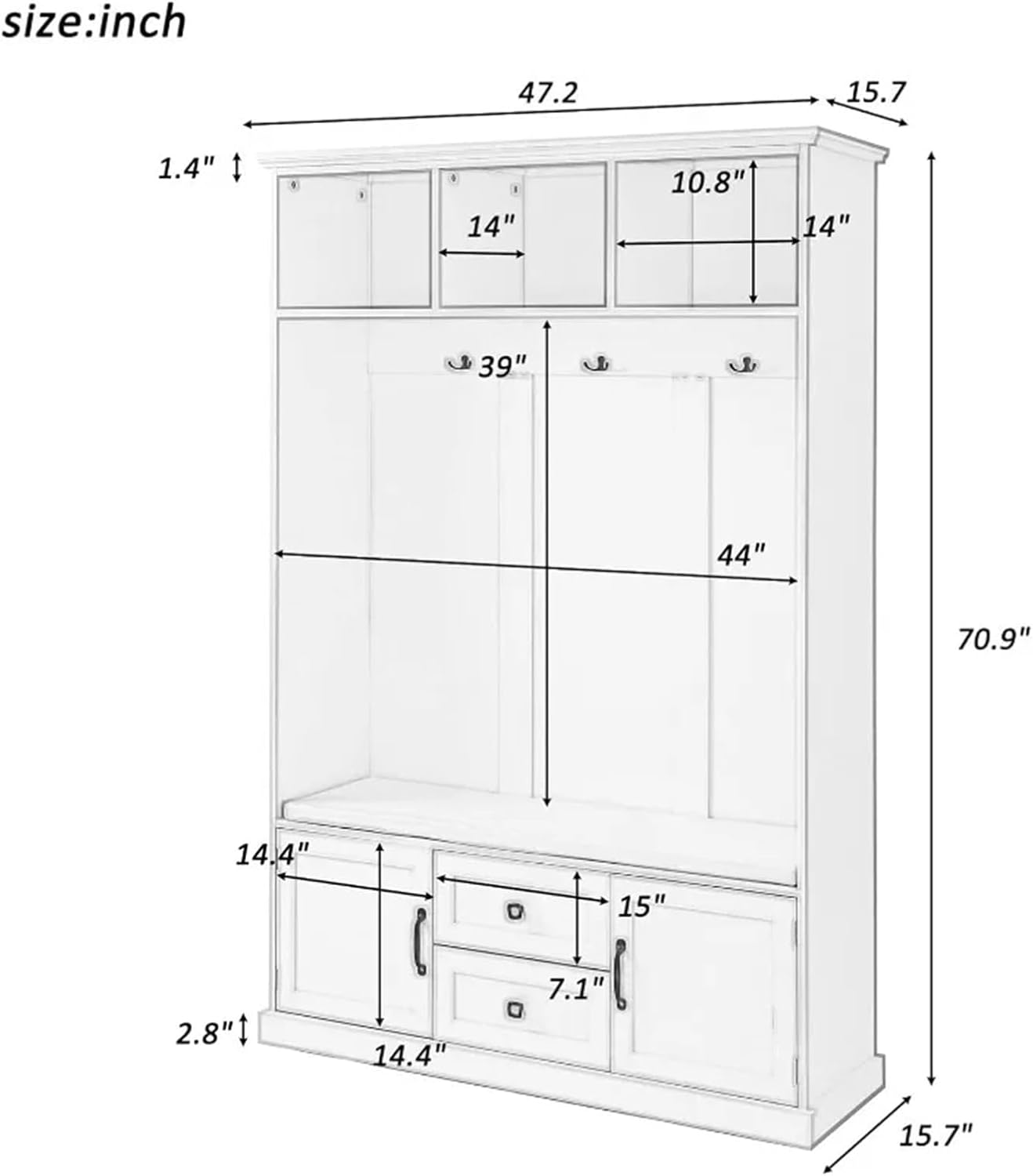 Shoe Cabinet with Hooks, Coat Hanger, Coat Hanger Hall Tree&Shoe Rack Storage Organizer for Closet Hallway Entryway
