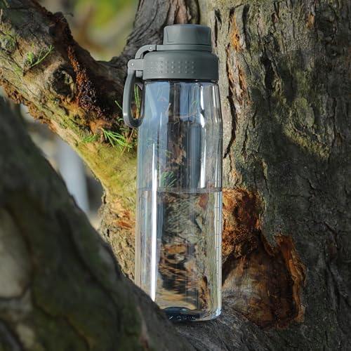 Image of 32oz Clear Water Bottle - BPA-Free Tritan Plastic, Fast Flow Spout Lid, Wide Mouth & Leakproof Design Hiking Water Bottle Suitable for Travel, Outdoors, Gym, Travel, Home, School (Gray)