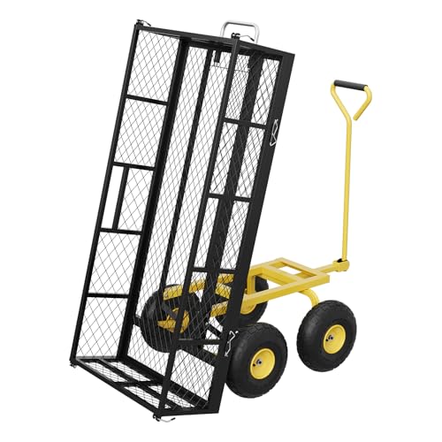 900 lbs Steel Garden Dump Cart with Removable Sides, Convert to Flatbed, Heavy Duty Yard Cart with 180°Rotating Handle & 10" All Terrain Wheels, Util