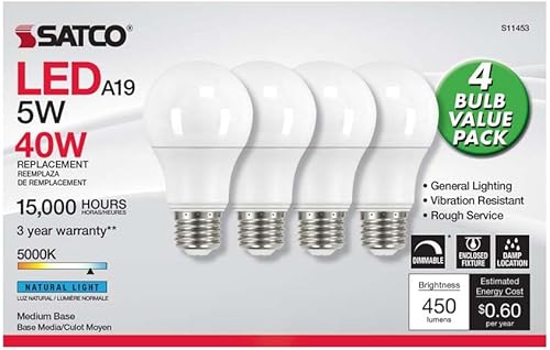 Miniatura 2 de Satco 11453-5A19/LED/850/120V/D/4PK (S11453) A19 A Line Pear Bombilla LED