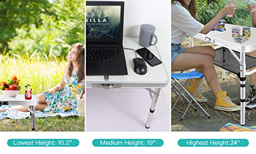 Excelfu Small Folding Camping Table, Portable Adjustable Height Aluminum Camp Tables With Storage Mesh Lightweight Folding Table For Outdoor Indoor, Camp, Picnic, Cooking, Beach (3 Heights) #TOP5