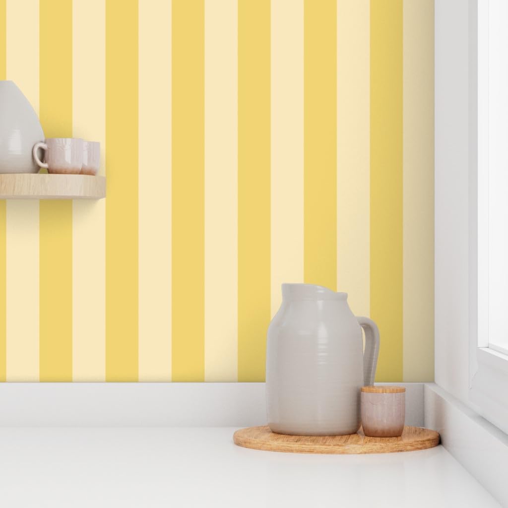 Peel & Stick Wallpaper 9ft x 2ft - Yellow Stripes,Vertical,Wide,Stripe,Pastel,Bright,Bold,Dramatic Custom Removable Wallpaper by Spoonflower