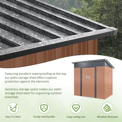 Image of DAUSOLA 6x4 FT Outdoor Storage Shed, Metal Garden Tool Shed with Updated Frame Structure and Lockable Doors, Ideal for Backyard Garden Patio Lawn, Brown