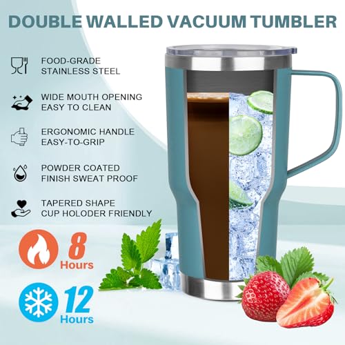Image of 30 oz Tumbler with Handle, Stainless Steel Insulated Tumbler with Lid and Straw, Double Wall Vacuum Coffee Mug Tumbler, Insulated Coffee Thermal Cup for Cold and Hot (Maya Blue)
