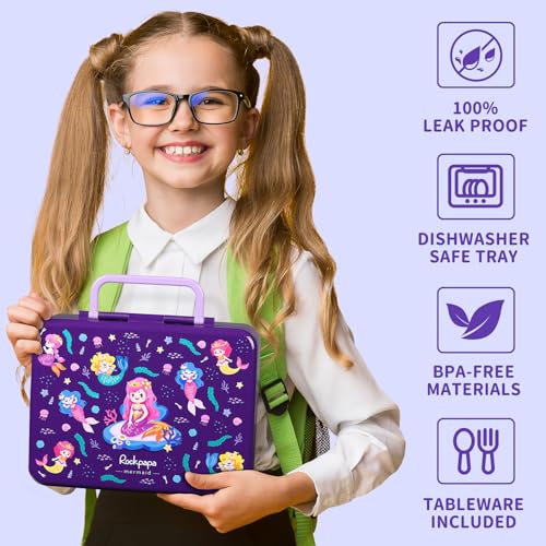 Image of rockpapa 5.5 Cups Bento Lunch Box for Kids, 5-Compartment, Mermaid