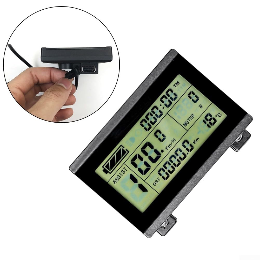 DAZZLEEX E-Bike Compteur de vitesse avec écran LCD polyvalent pour vélo électrique avec prise USB Compatible avec systèmes 24/36/48 V