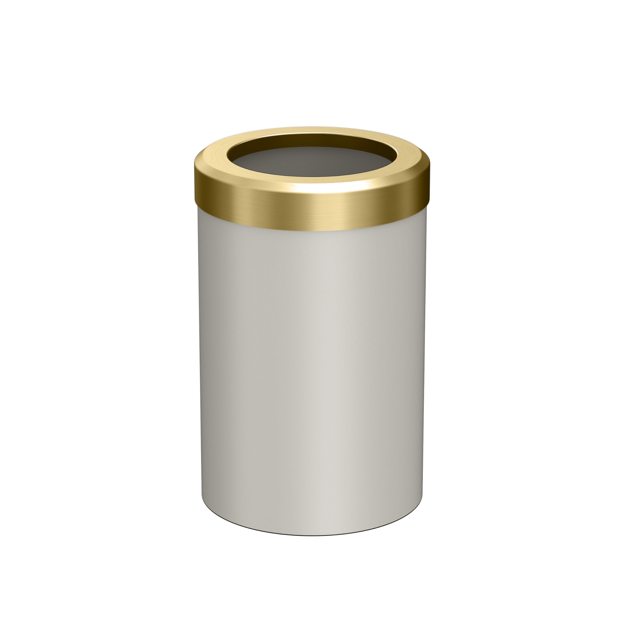 Gatco Modern Round Wastebasket Matte Pearl and Brushed Brass Combo - Stainless Steel Trash Can with Removable Lid