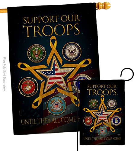 Breeze Decor Support Our Military Troops Burlap Garden House Flag-Set Armed Forces Service All Branches Honor United State American Veteran Official Banner Small Yard Gift Double-Sided, Made in USA