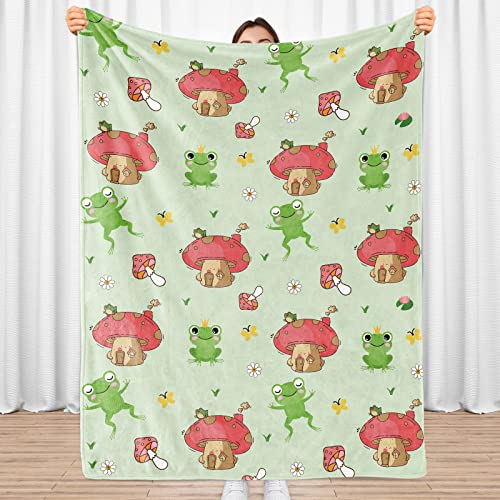 Sowide Mushroom Blanket, Cartoon Blanket Throw Gifts for Mushroom Lovers Soft Lightweight Mushroom Frog Flannel Blanket