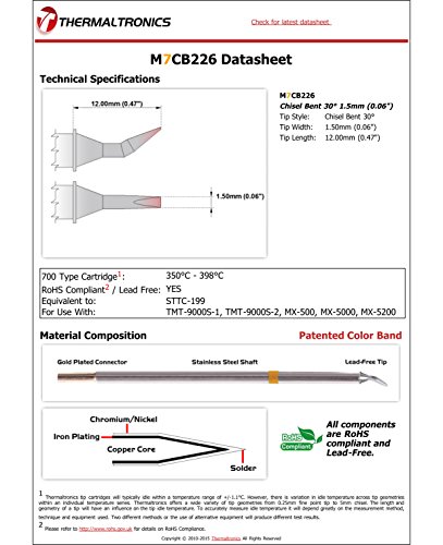 Image of Thermaltronics M7CB226 Chisel Bent 30deg 1.5mm (0.06in) interchangeable for Metcal STTC-199