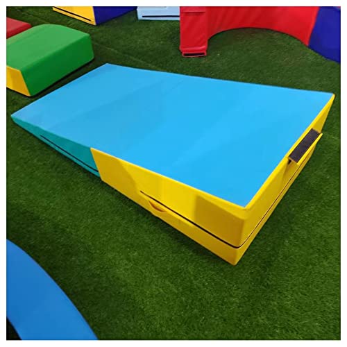 exproyzk Colchoneta Inclinada para Gimnasia, Cuña de Queso Plegable Forma de Habilidad, Colchoneta para Entrenamiento de Gimnasia, porristas y Carreras de obstáculos(Blue-Yellow,120x60x35cm)