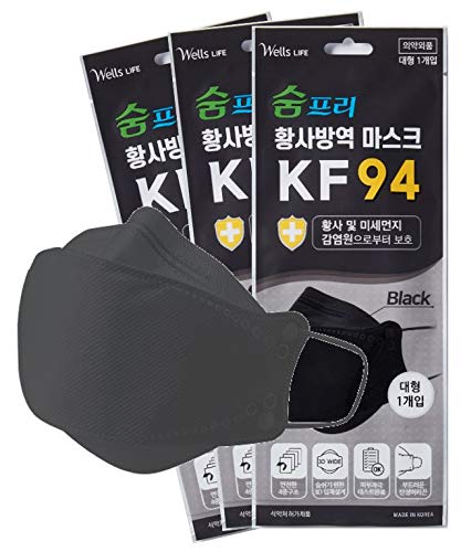 KF94 (Adults/Large), 4 layer protection, 100% Made in Korea, Comfortable breathing (BLACK Color)