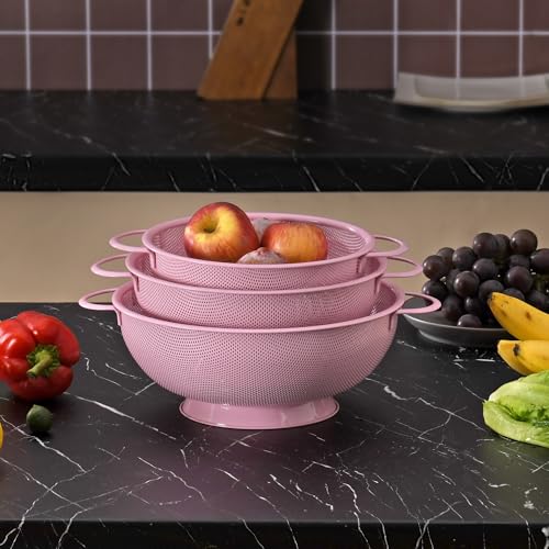 Befare 3PACKSTRAINER Stainless Steel Colander 3 Piece,Metal Strainer Basket With Solid Base And Handles For Kitchen Food,Pasta, Noodles, Vegetables And Fruits,Powder Coated,Bpa Free,Dishwasher Safe,2 & 3 & 4.5 Qt  thumb #6