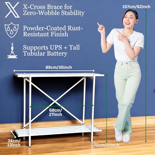 Image of ecofynd 2-Tier UPS Stand for Home and Office, Metal Inverter & Battery Stand, Heavy-Duty Holder for Industrial Use, Secure & Stable Single Battery Stand, Max Load 150KG, (White, IBS-PS041-WHT)