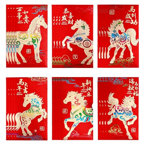 24 Stück Happy New Year Chinesisches Neujahr Rote Umschläge, Chinesisches Neujahr 2026 Pferd, Pferd 2026 Chinese New Year Red Envelopes, Jahr Des Festival Geld Pakete für Frühling Festiva