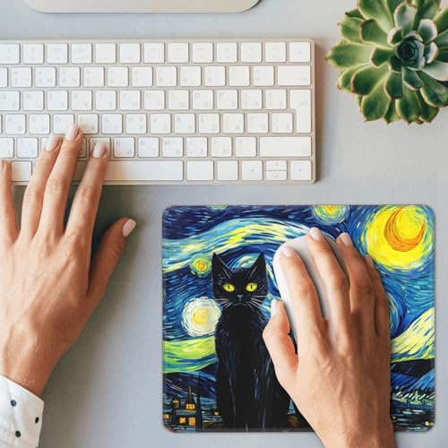 Haukea WK0186 Black Cat Mouse Pad Square Art Mouse Pads thumb #4