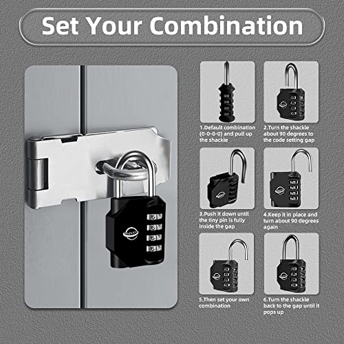 SISAV 4 Digit Combination Lock,Gym Padlock,Outdoor Combination Padlock,Suitable for School Lockers,Tool Boxes,Fences,Gate(Black 2 Pack) - Image 4