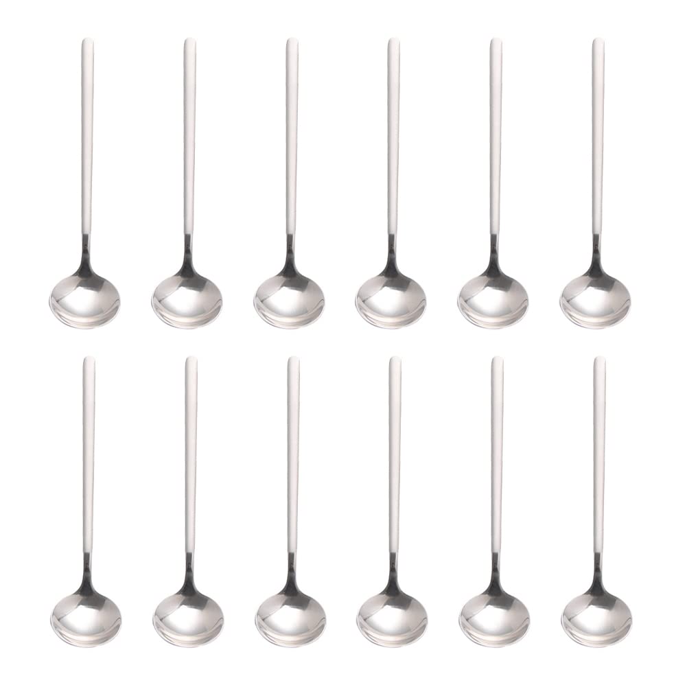 12 PCS Coffee Spoons, 18/8 Stainless Steel Espresso Spoons, 5.2 Inches Vogue Mini Tea Spoons, Cappuccino Stirring Spoons, Small Spoons for Dessert, Ice Cream, Frosted Handle, Sweejar (Silver)