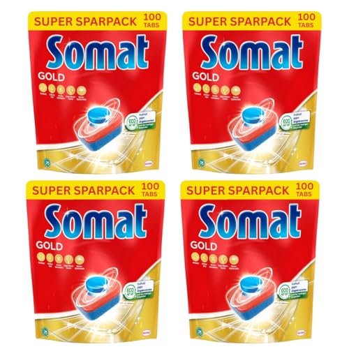 Somat Gold Spülmaschinen Tabs - 400 Tabs XXXL Pack Geschirrspül Tabs für strahlend sauberes Geschirr auch bei niedrigen Temperaturen Extra-Kraft gegen Eingetrocknetes